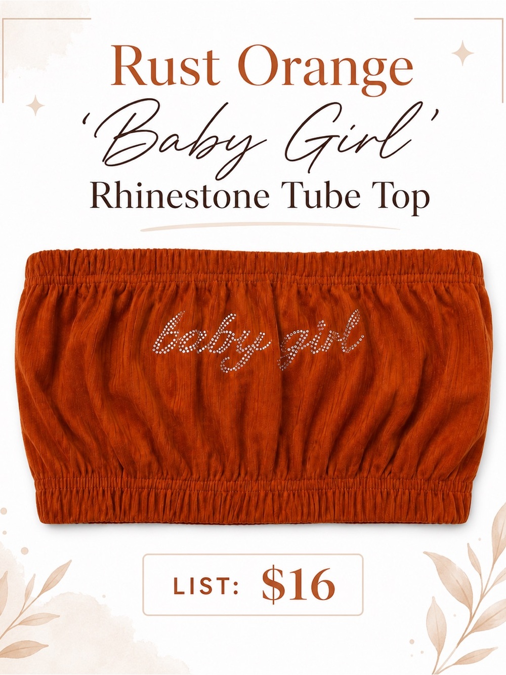 Baby Girl Rhinestone Tube Top - Rust Orange